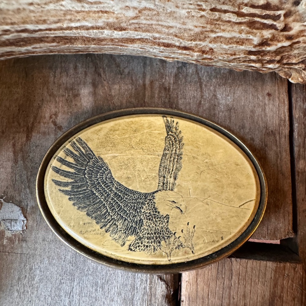 Vintage Barlow Solid Brass and Bone (?) Belt Buckle with Eagle - Western 🦅